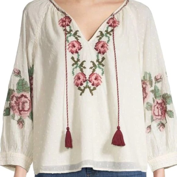 chelsea and theodore embroidered peasant blouse